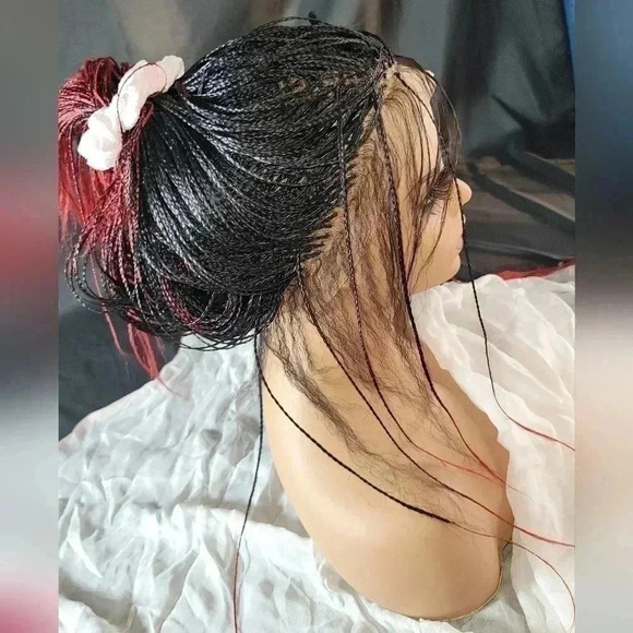 Yassine Red/Black Ombre Braided Wig | 100% Handmade Micro Millions Lace NWT - Picture 17 of 17